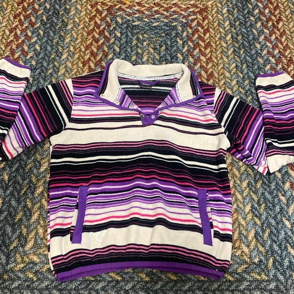 Women’s Cowgirl Hardware Size Small Fleece Purple Striped Top Cozy Spring Fall